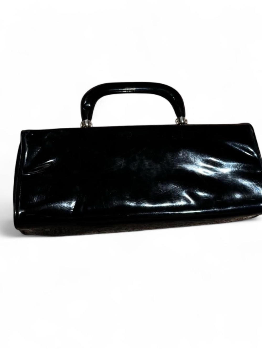 Sleek Vintage Dover Black‎ Patent Handled Clutch